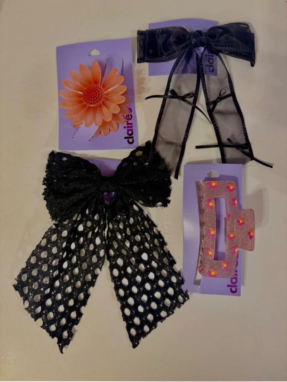 Lot of 4 Claires Hair Accessories Bows Claw Clips Floral Goth Whimsygoth New